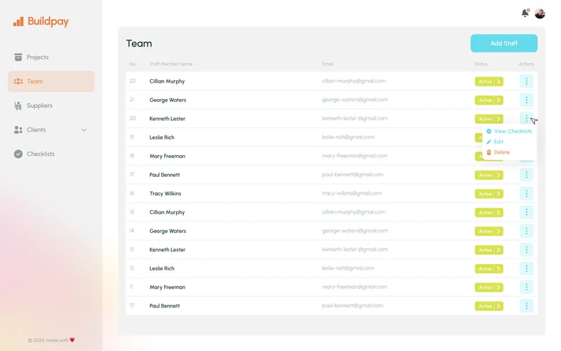 team — roles and access — screen Buildpay