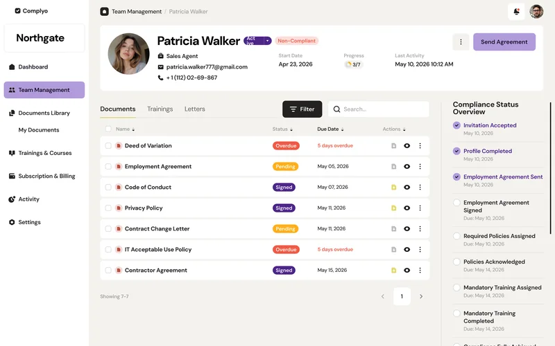 Employee record — screen Complyo