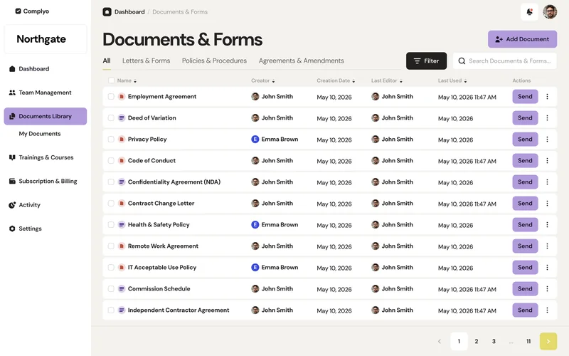 Documents library — screen Complyo