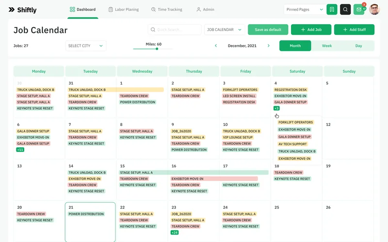 Job calendar — screen Shiftly