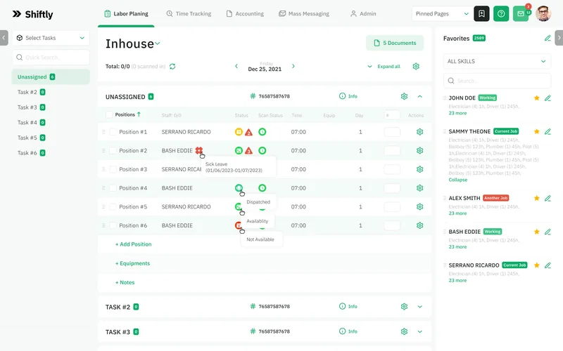 Labor planning — screen Shiftly